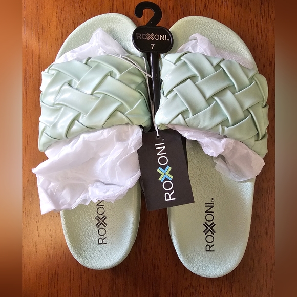 Roxoni Sage Green Braided Slides Women's Flats Sandals Shoes NWT Size 7 - Picture 2 of 4